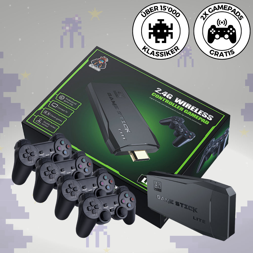 GameStick™ - 15'000 RETRO SPIELE + 2 KABELLOSE CONTROLLER